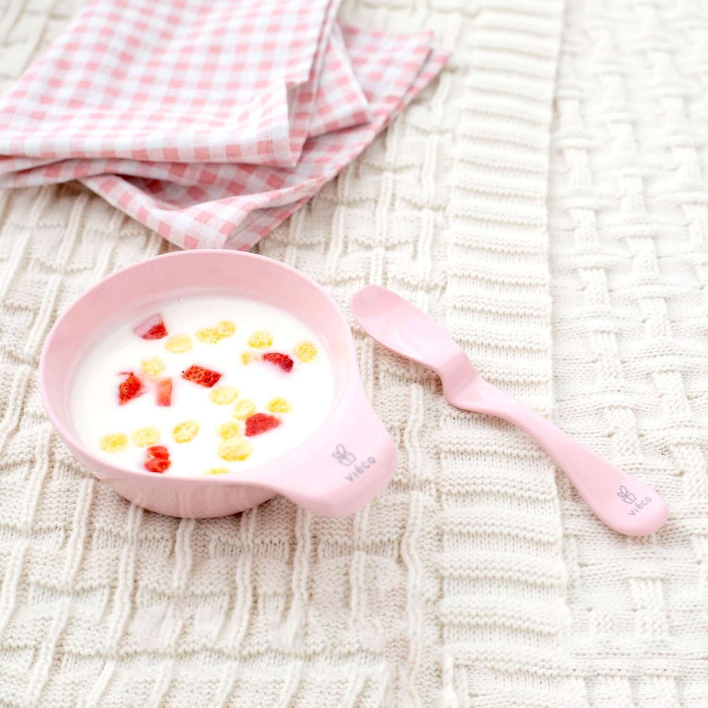 Viéco Baby Feeding Spoon and Bowl Set_Rosy Pink